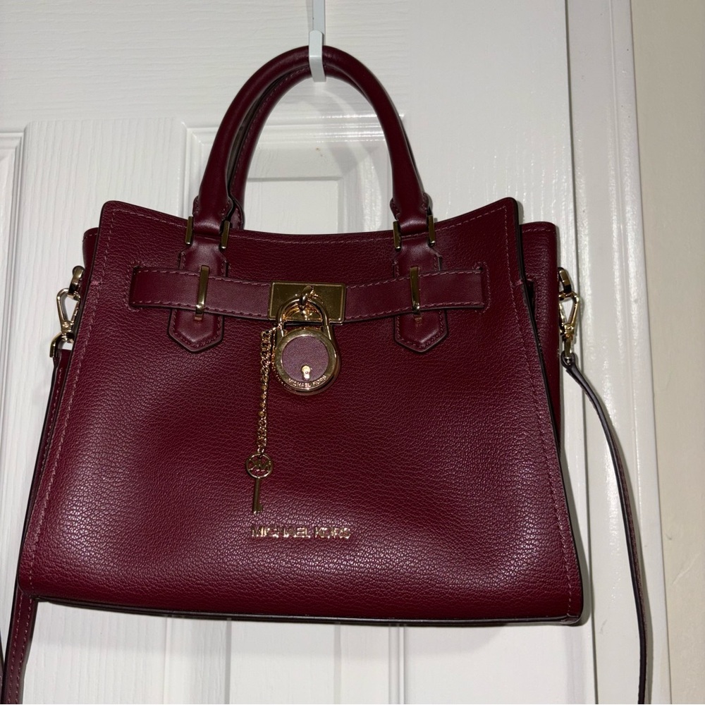Michael Kors Hamilton Burgundy Satchel with Gold Accents